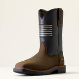 Ariat Activator Patriot Waterproof Wide Square Toe Steel Toe Work Boot in Rich Brown, three-quarter front view