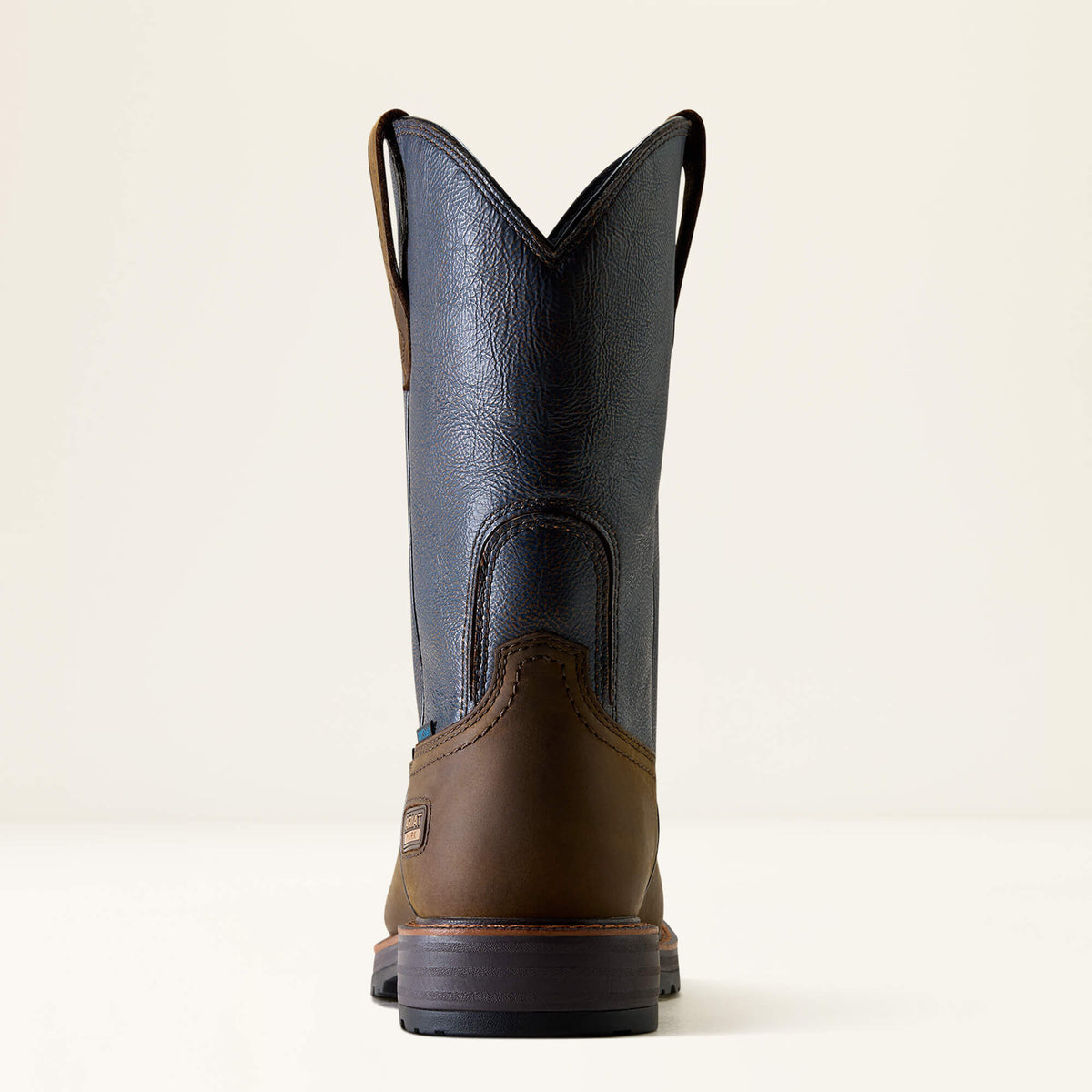 Ariat Activator Patriot Waterproof Wide Square Toe Steel Toe Work Boot in Rich Brown, heel view