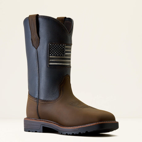Ariat Activator Patriot Waterproof Wide Square Toe Steel Toe Work Boot in Rich Brown, medial view