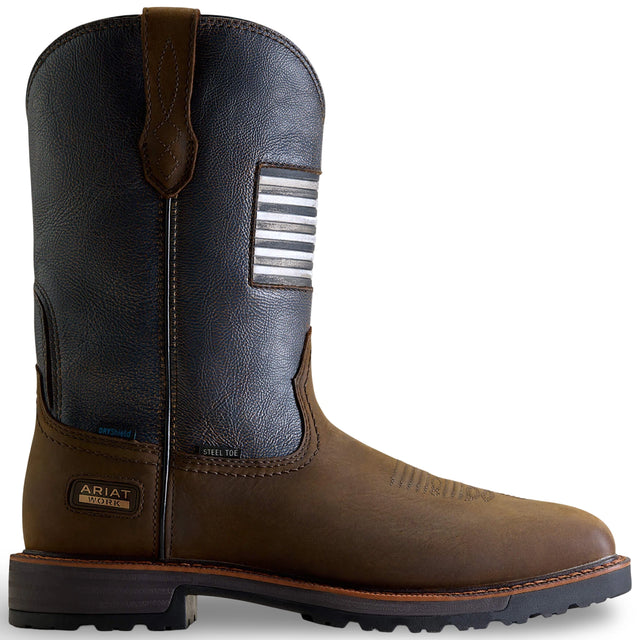 Ariat Activator Patriot waterproof steel toe work boot in Rich Brown, style 10080349, side view