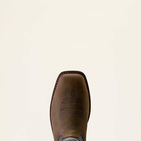Ariat Activator Patriot Waterproof Wide Square Toe Steel Toe Work Boot in Rich Brown, toe view