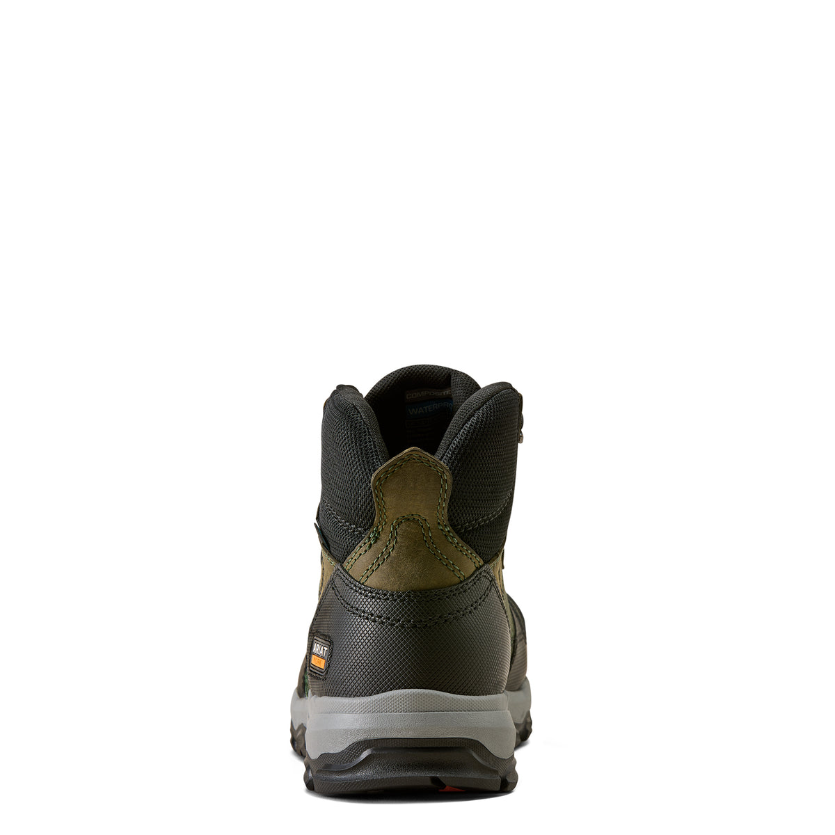 Ariat Stryker Neo Waterproof Composite Toe Work Boot in Burnt Olive, heel view