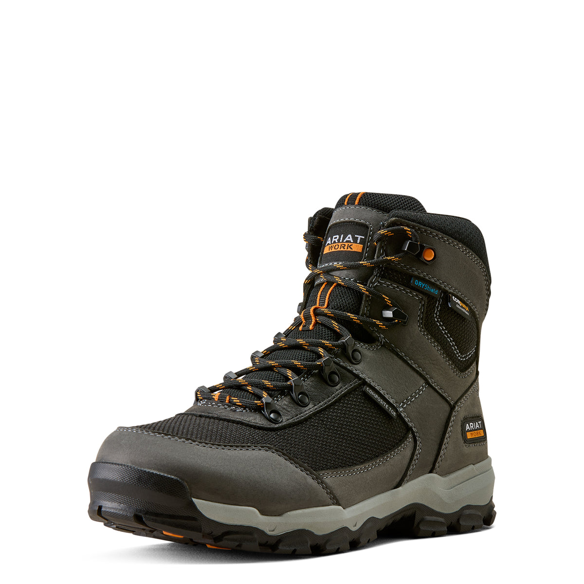 Ariat Stryker Neo 6" Waterproof Composite Toe Work Boot in Oil Slick, three-quarter front view