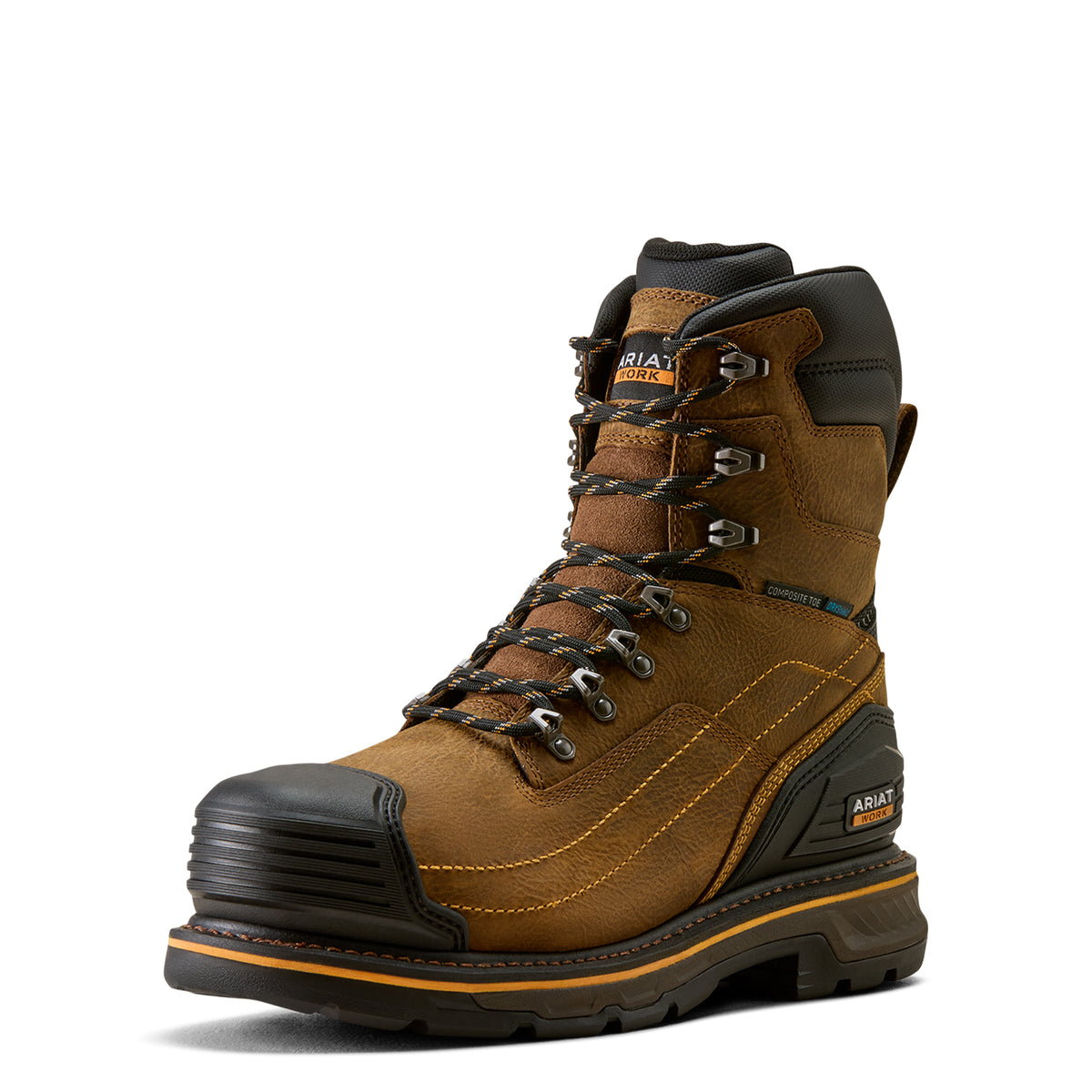 Ariat Stump Jumper 8" Waterproof Composite Toe Work Boot in Rye Brown, three-quarter front view