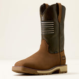 Ariat Activator Patriot Wide Square Toe Steel Toe Work Boot in Alamo Brown, three-quarter front view