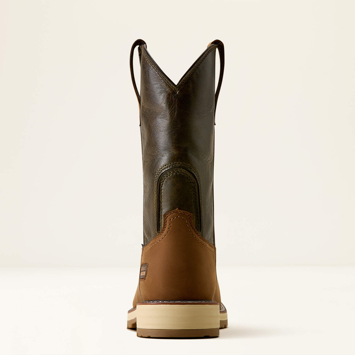 Ariat Activator Patriot Wide Square Toe Steel Toe Work Boot in Alamo Brown, heel view
