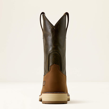 Ariat Activator Patriot Wide Square Toe Steel Toe Work Boot in Alamo Brown, heel view