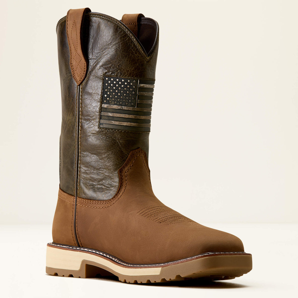 Ariat Activator Patriot Wide Square Toe Steel Toe Work Boot in Alamo Brown, medial view