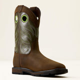 Ariat Groundwork Waterproof Wide Square Toe Steel Toe Work Boot in Dark Brown, medial view