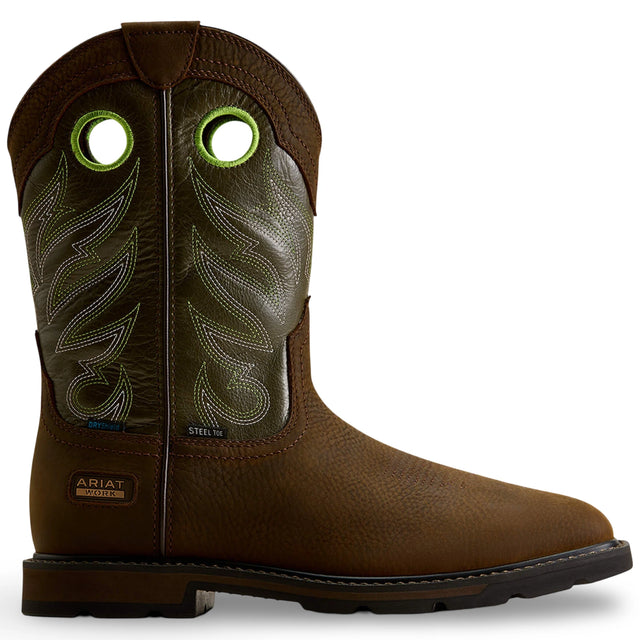 Ariat Groundwork waterproof steel toe work boot in Dark Brown, style 10082099, side view