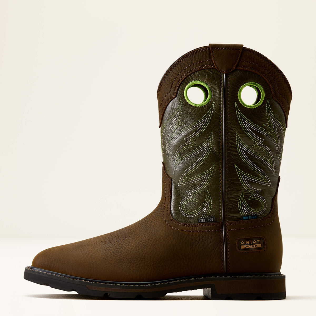 Ariat Groundwork waterproof steel toe work boot in Dark Brown, style 10082099, side view