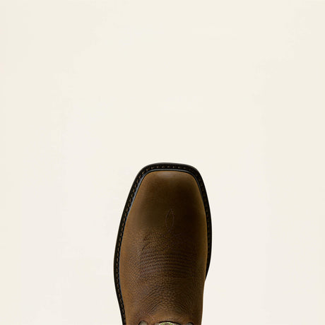 Ariat Groundwork Waterproof Wide Square Toe Steel Toe Work Boot in Dark Brown, toe view
