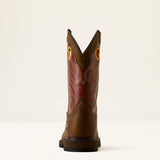 Ariat Groundwork Wide Square Toe Steel Toe Work Boot in Brown, heel view