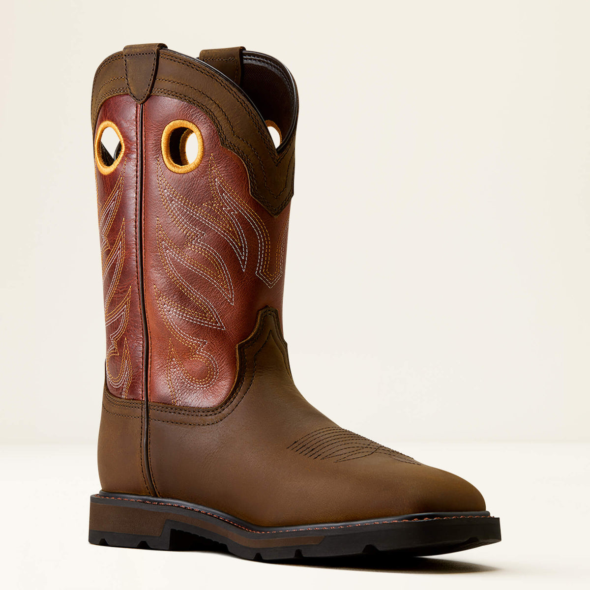 Ariat Groundwork Wide Square Toe Steel Toe Work Boot in Brown, medial view