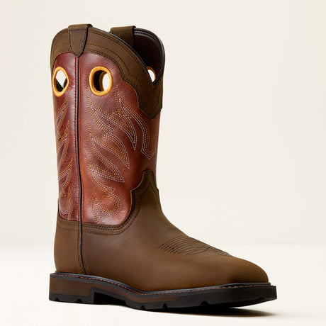 Ariat Groundwork Wide Square Toe Steel Toe Work Boot in Brown, medial view