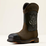 Ariat WorkHog Full Boar Waterproof Wide Square Toe Composite Toe Work Boot in Iron Coffee, three-quarter front view