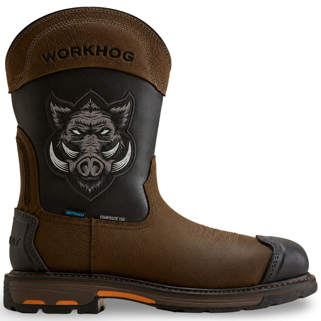Ariat WorkHog Full Boar waterproof composite toe work boot in Iron Coffee, style 10082161, side view