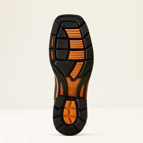 Ariat WorkHog Full Boar Waterproof Wide Square Toe Composite Toe Work Boot in Iron Coffee, sole view