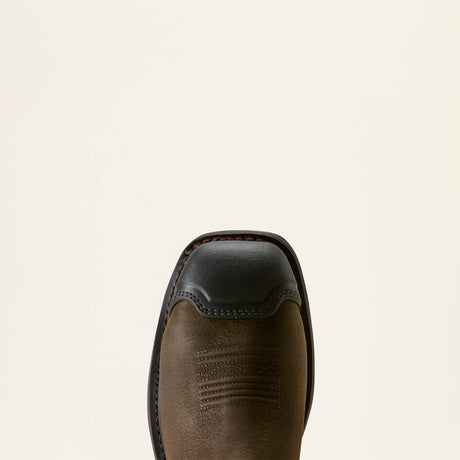 Ariat WorkHog Full Boar Waterproof Wide Square Toe Composite Toe Work Boot in Iron Coffee, toe view