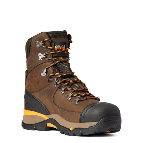 Ariat Endeavor 8 inch Carbon-Toe Waterproof Work Boot Chocolate Brown Heel