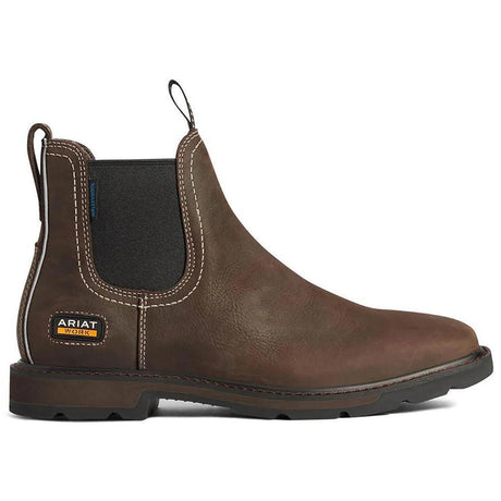 Ariat Groundbreaker Steel-Toe Waterproof Chelsea Work Boot Brown Profile
