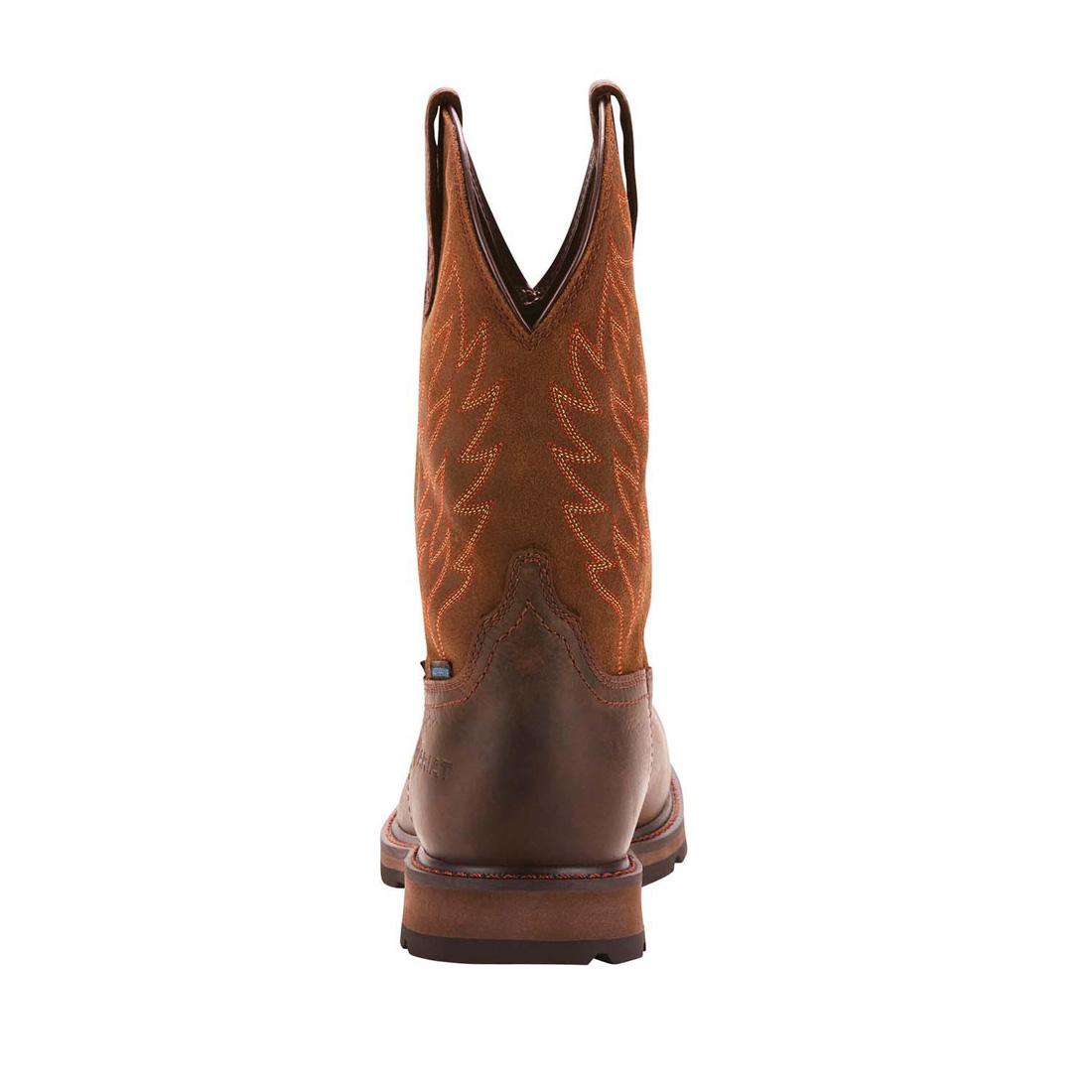 Ariat Groundbreaker Steel-Toe Waterproof Pull-On Work Boot Brown Upper