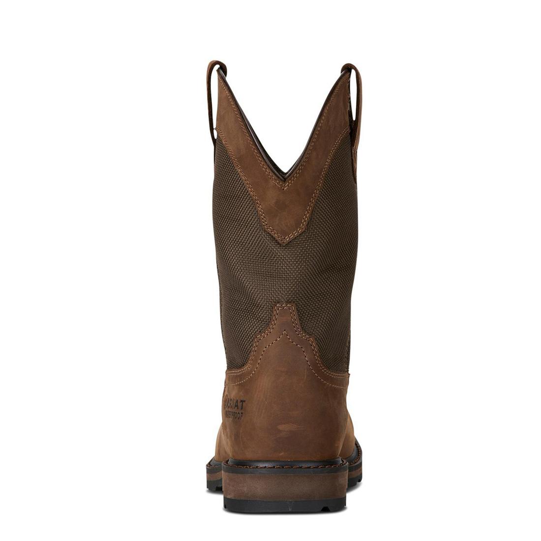Ariat Groundbreaker Steel-Toe Waterproof Wide Square Toe Work Boot Palm Brown Heel