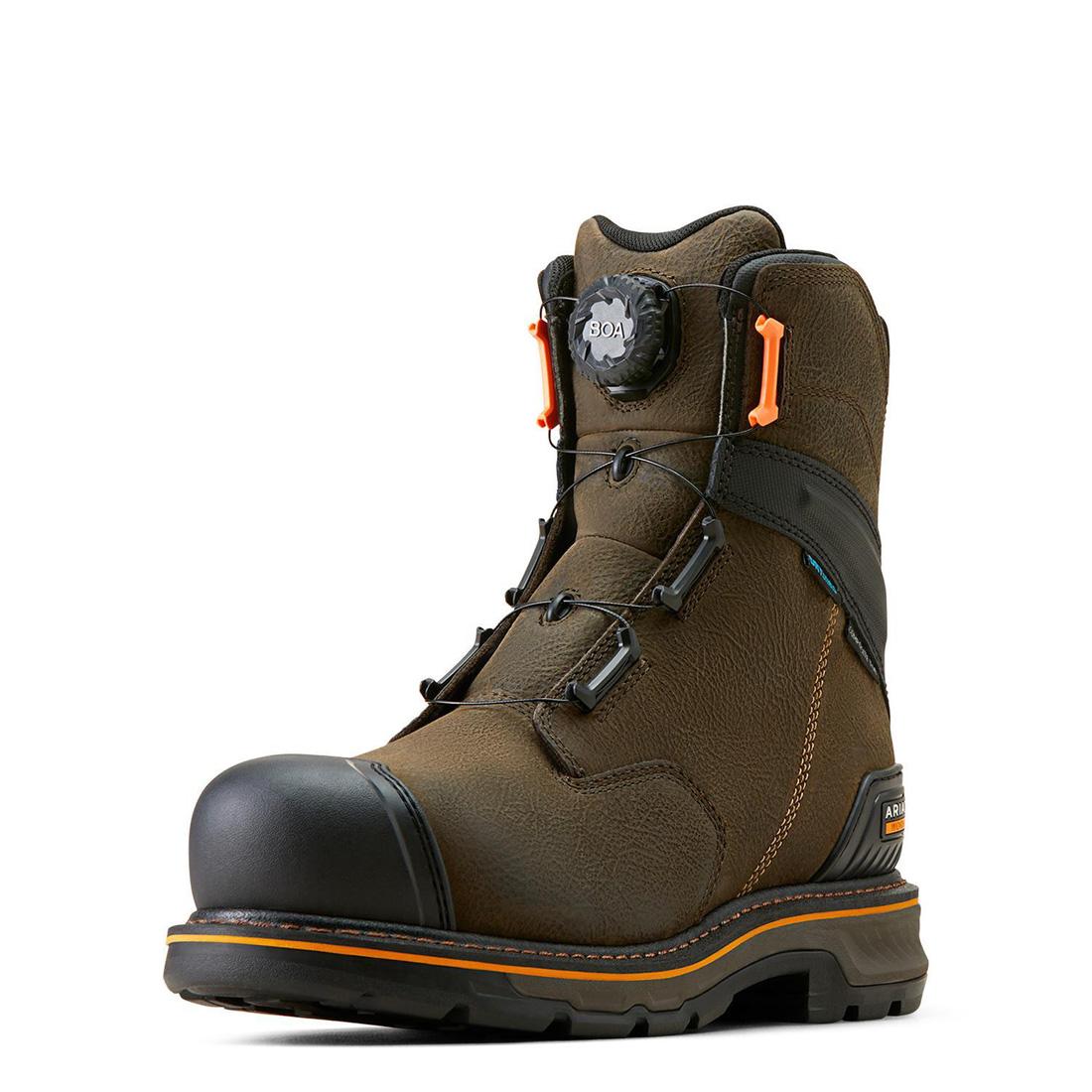 Ariat Stump Jumper BOA 8 inch Composite-Toe Waterproof Work Boot Iron Coffee Side