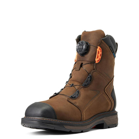 Ariat WorkHog XT BOA 8 inch Carbon-Toe Waterproof Work Boot Chocolate Brown Heel