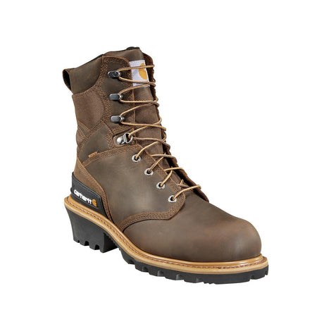 Carhartt 8" Waterproof Insulated Climbing Logger Composite Toe Work Boot Brown CML8369 angle view