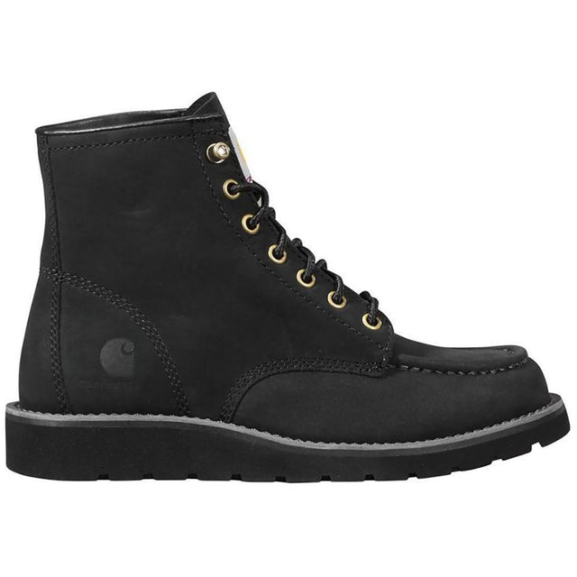 Carhartt 6" Women's Moc Toe Wedge Soft Toe Boot Black Nubuck FW6141-W Profile View