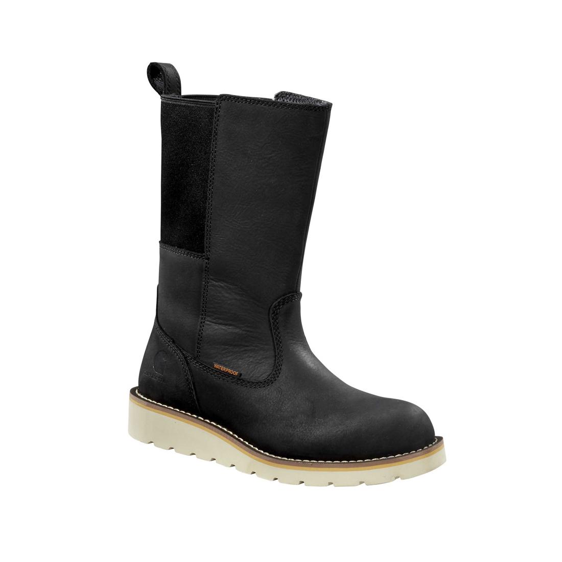 Carhartt 10" Women's Wellington Soft-Toe Waterproof Pull On Wedge Work Boot Black FW1031-W angle view