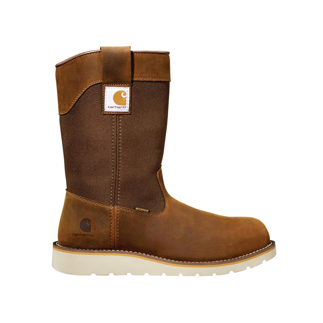 Carhartt 10" Women's Wellington Steel-Toe Waterproof Pull-On Wedge Work Boot Brown FW1234-W side