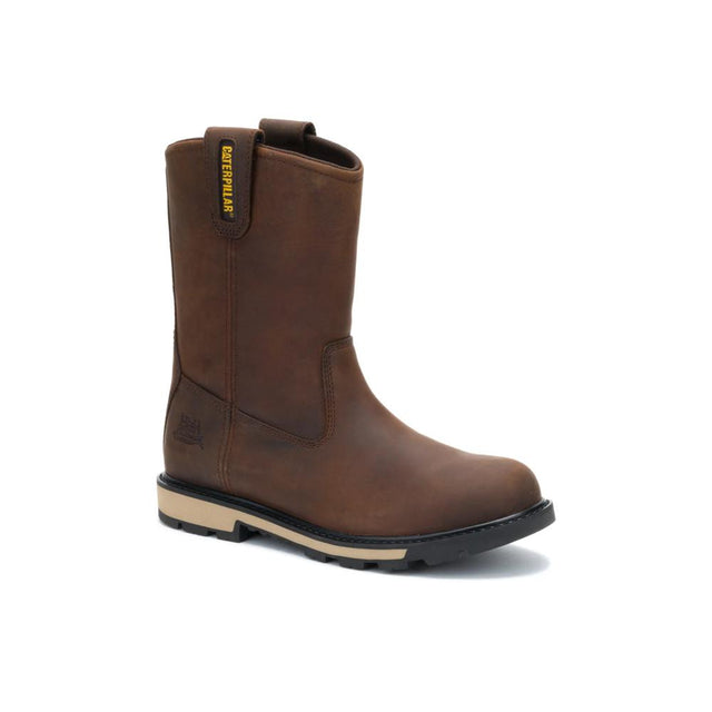 Caterpillar Men's 247 10-Inch Wellington Soft Toe Boot Dark Brown - Angled View