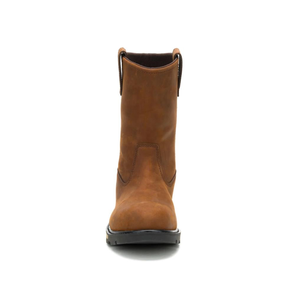 Caterpillar Men's 247 10-Inch Wellington Steel Toe Boot Dark Brown - Front View