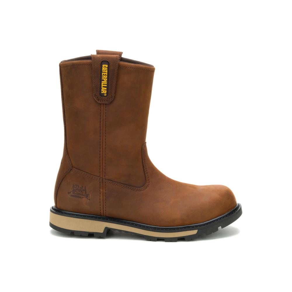 Caterpillar Men's 247 10-Inch Wellington Steel Toe Boot Dark Brown - Lateral View