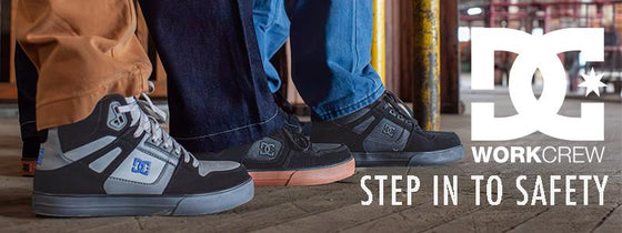 DC Work Crew safety shoes on workers’ feet