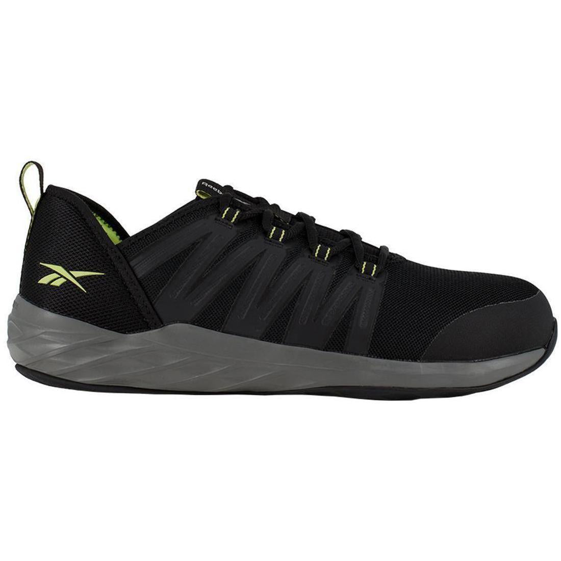 Reebok Work Astroride Steel-Toe Athletic Work Shoe Black/Neon Green Profile View
