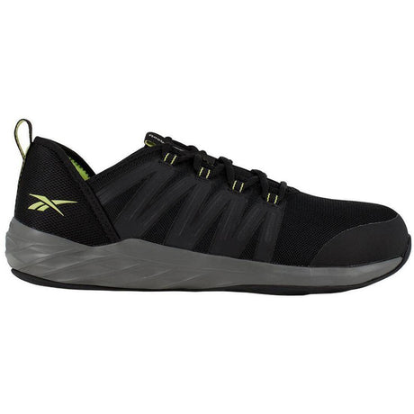 Reebok Work Astroride Steel-Toe Athletic Work Shoe Black/Neon Green Profile View