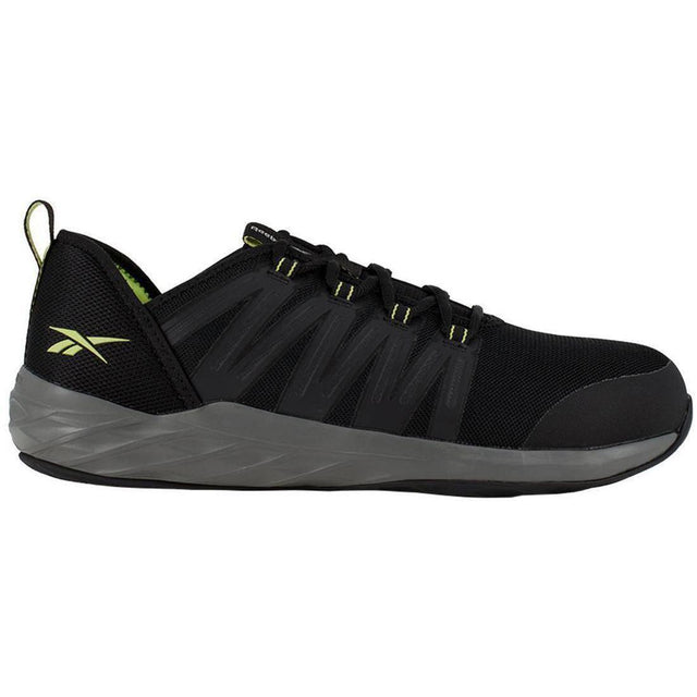 Reebok Work Astroride Steel-Toe Athletic Work Shoe Black/Neon Green Profile View