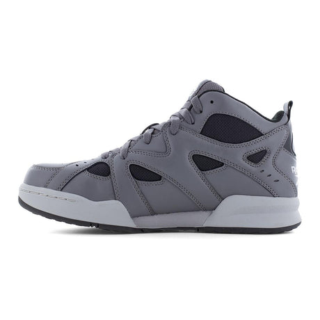Reebok ATR Decimator Work Mid‑Cut Metguard Sneaker Composite Toe Work Boot – Gray/Black RB9421 Heel Image