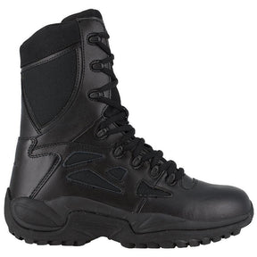 Reebok Work Rapid Response Rb 8 Inch Soft-Toe Side Zip Tactical Stealth Boot With Side Zipper Profile View