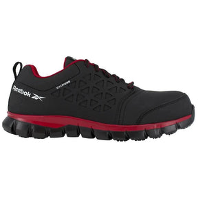 Reebok Work Sublite Cushion Composite-Toe Athletic Work Shoe Black/Red Profile View