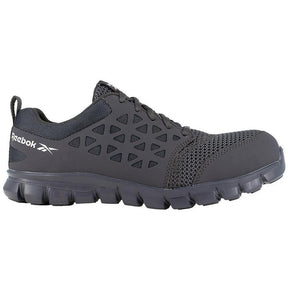 Reebok Work Sublite Cushion Composite-Toe Athletic Work Shoe Black Profile View