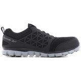 Reebok Work Sublite Cushion Composite Toe Slip‑On Work Shoe – Black Profile View