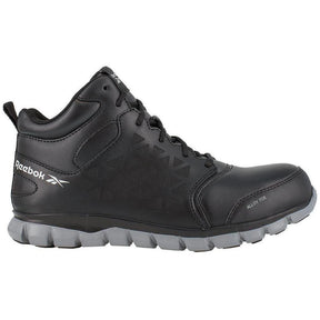 Reebok Work Sublite Cushion Alloy-Toe Mid Cut Athletic Work Boot Leather Black Profile View