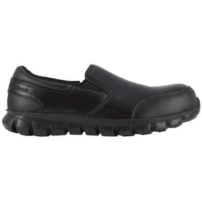 Reebok Work Sublite Cushion Composite-Toe Slip On Athletic Work Shoe Black Profile View