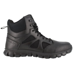 Reebok Work Sublite Cushion 6 Inch Soft-Toe Side Zip Tactical Stealth Boot Black Profile View