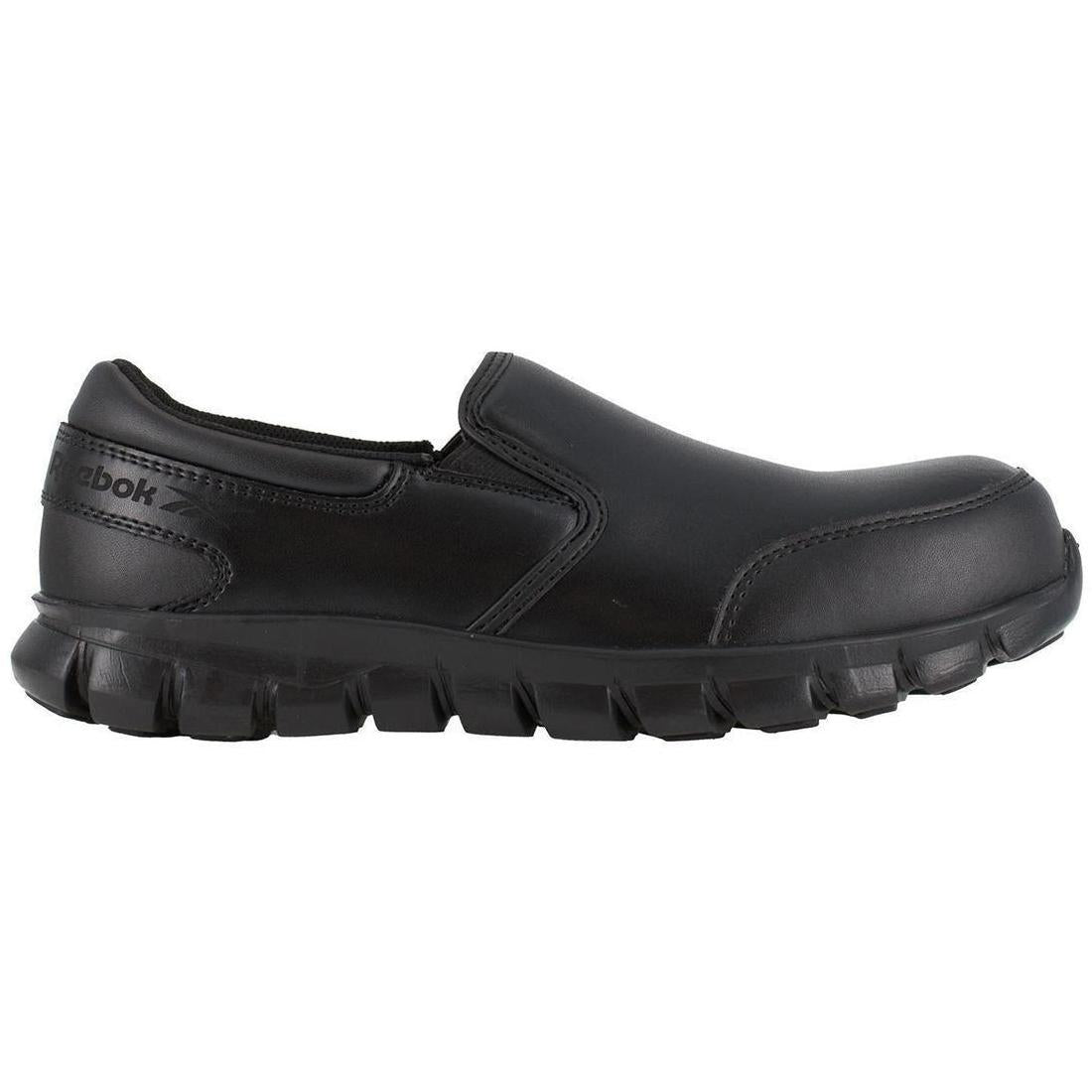 Reebok Work Women's Sublite Cushion Composite-Toe Slip On Athletic Work Shoe Black Profile View