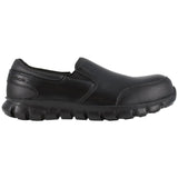 Reebok Work Women's Sublite Cushion Composite-Toe Slip On Athletic Work Shoe Black Profile View